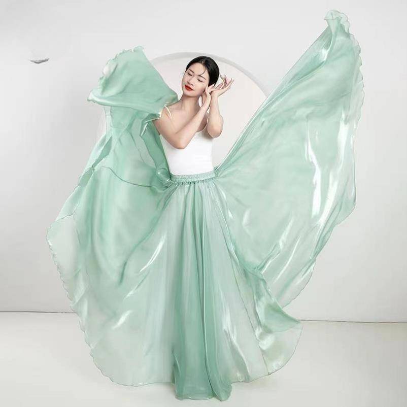Classical Dance 720 degrees large skirt gloss, elegant and fairy performance, practice yarn skirt Modern dance Chinese dance service
