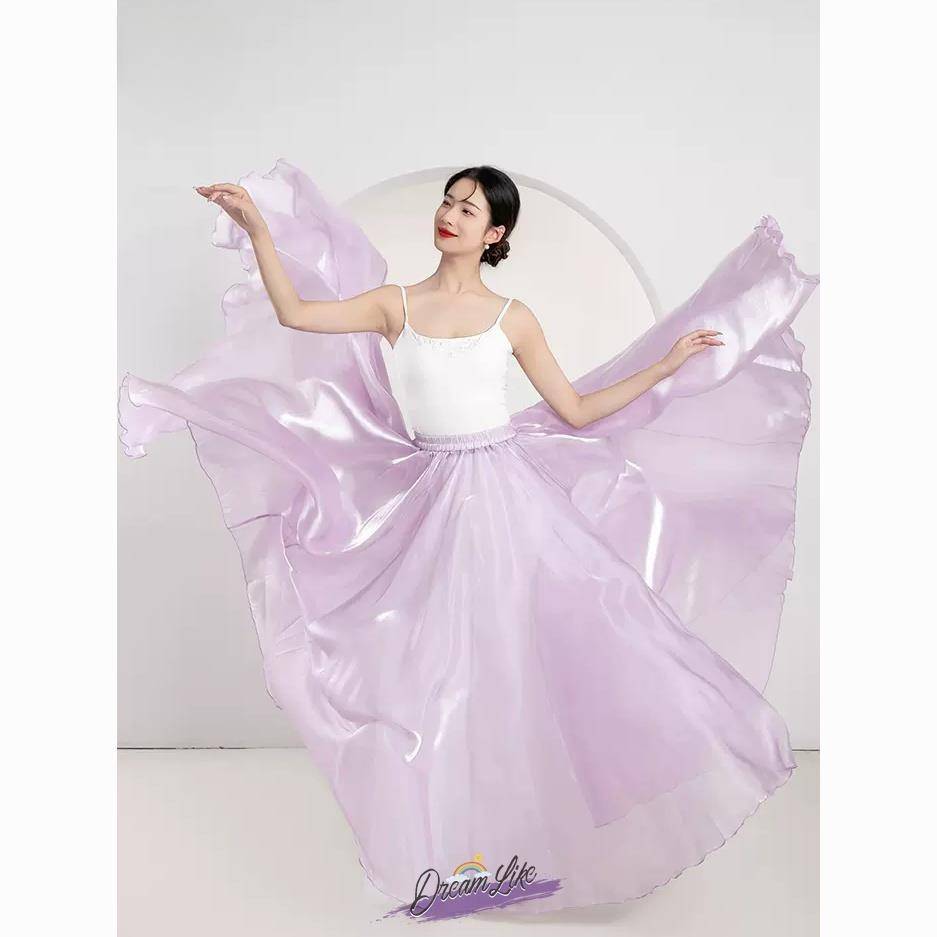 Classical Dance 720 degrees large skirt gloss, elegant and fairy performance, practice yarn skirt Modern dance Chinese dance service