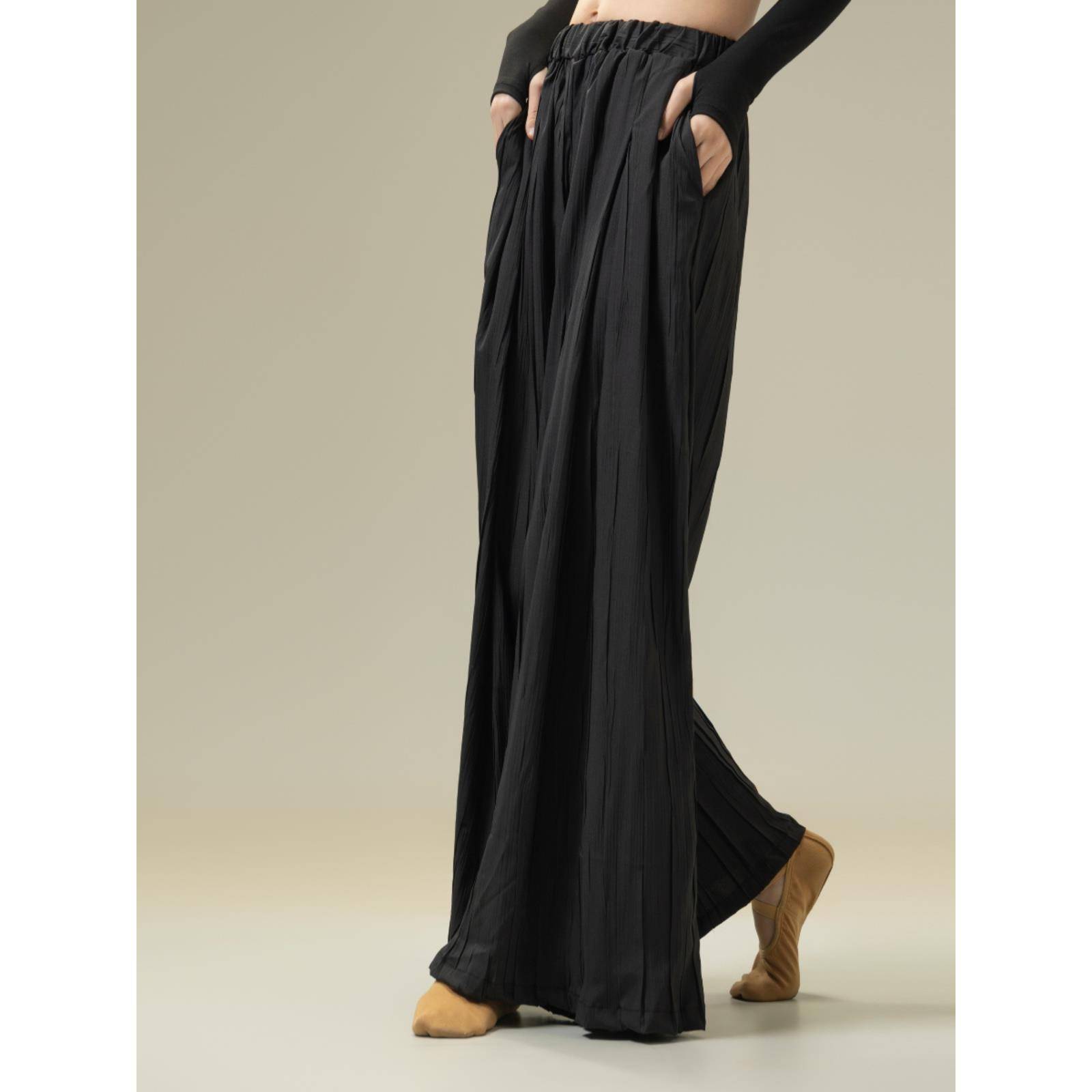 Modern dance elegant wide leg pants practice, trousers loose dance dance, female dance pants folds Zen pants