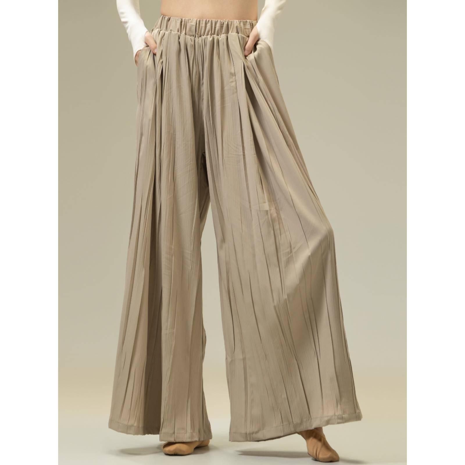 Modern dance elegant wide leg pants practice, trousers loose dance dance, female dance pants folds Zen pants