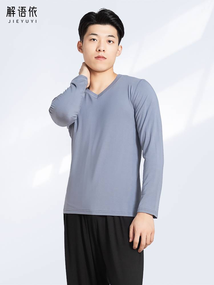 Dance clothes practice men's adult classical modern V -neck dance top teacher Modal student body clothes long sleeves