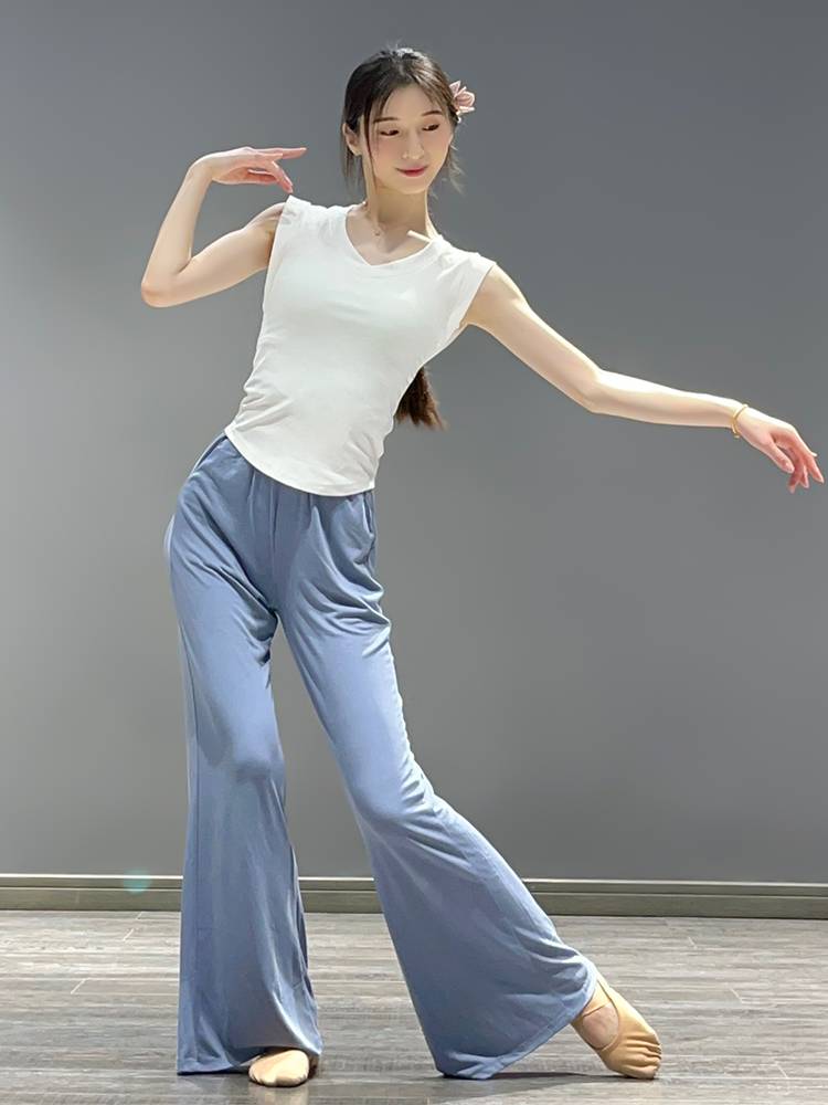 Classical dance new top, summer V -neck, waist, thin dance T -shirt, modern dance short -sleeved exercise dancing clothing