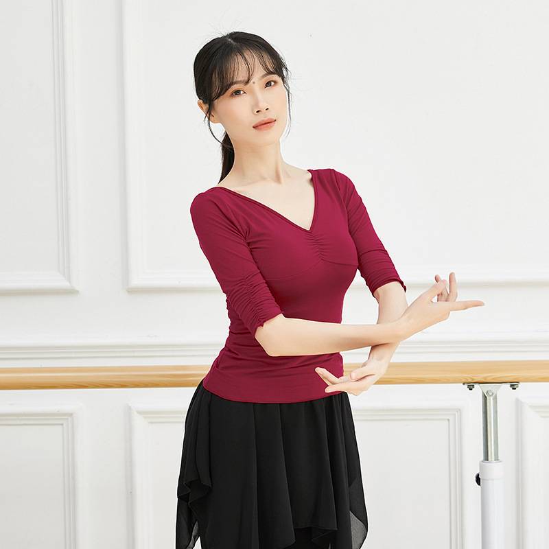 Do not refund the shirt Training Plaza Dance Dance Black Dancing Clothing Clothing Slim Sleeve Sleeve