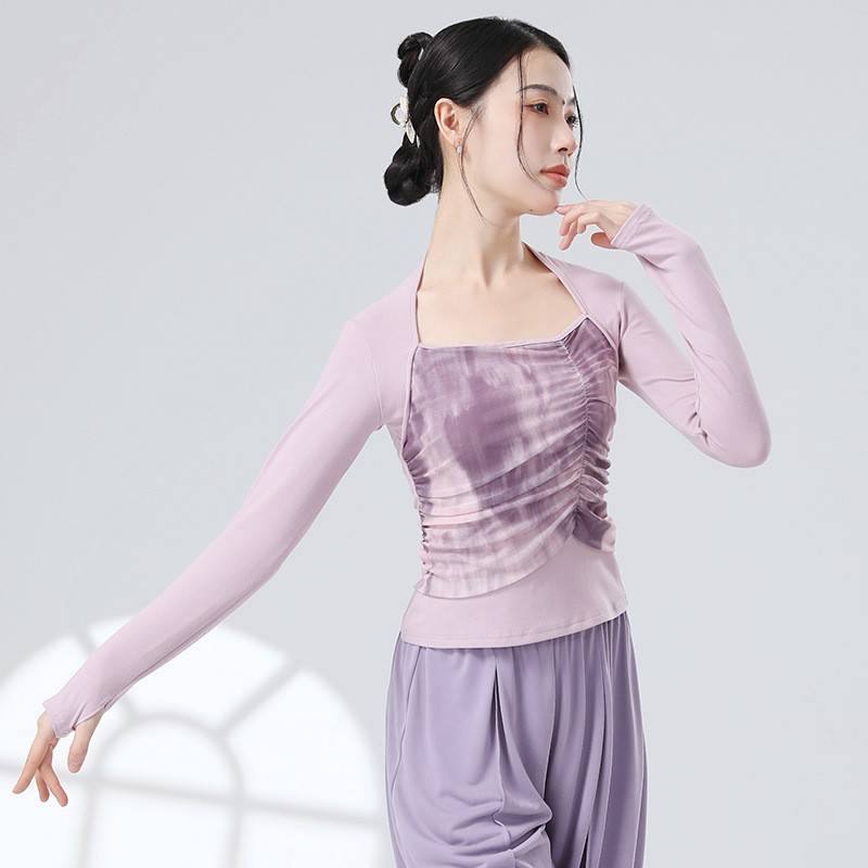 Modern dance adult long -sleeved top dance dance, stitching ink, gauze Chinese classical dance exercise exercise girl