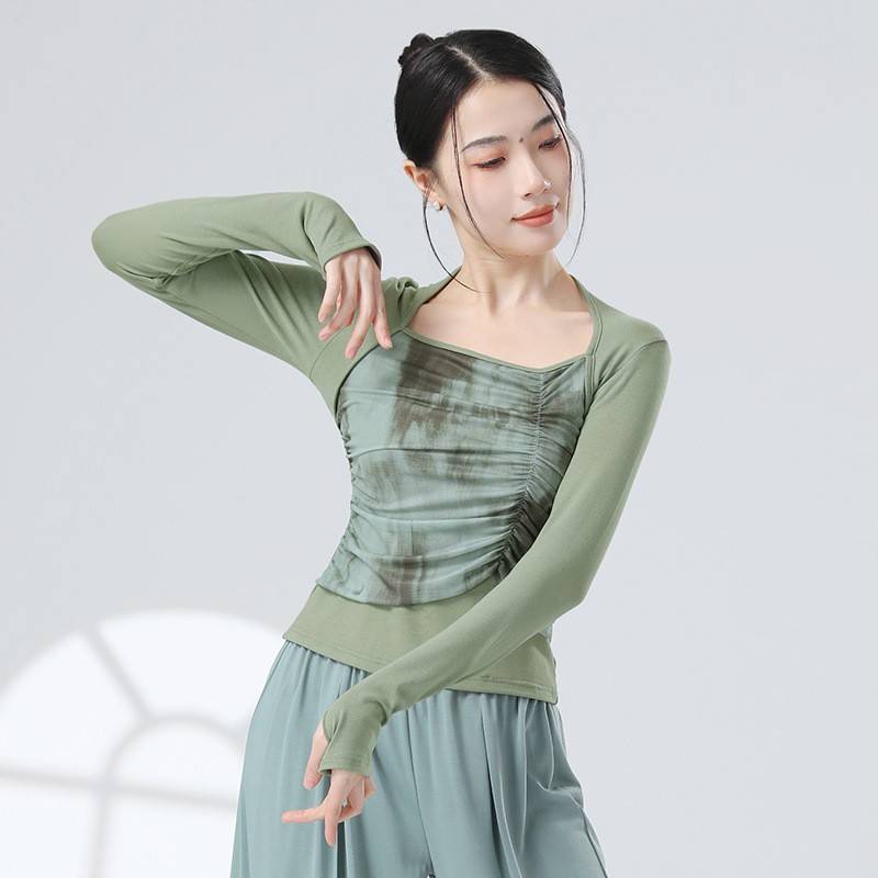 Modern dance adult long -sleeved top dance dance, stitching ink, gauze Chinese classical dance exercise exercise girl