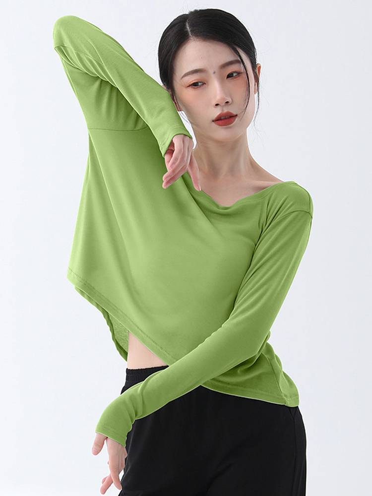 Modern dance exercise service female adult loose dance clothing long -sleeved blocciences koji training service classical dance performance clothing