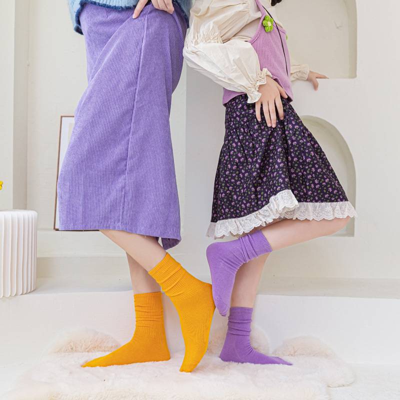 Modern dance socks dance practice socks Child candy color body pure color mid -long female whole cotton elastic floor socks