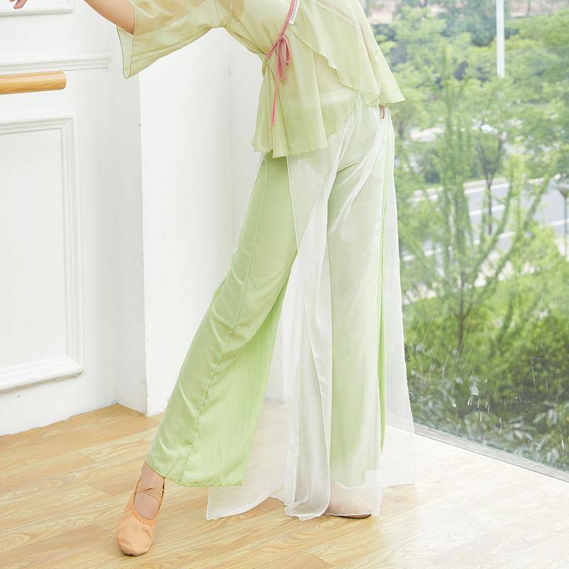 Custom clearance ~ chiffon flowing split wide -leg pants ethnic modern dance table performance clothes body practice pants