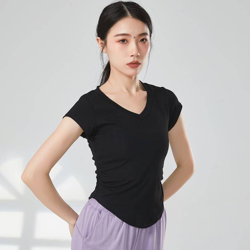 New modern dance exercise uniform top female adult V -neck basic model short -sleeved dance service
