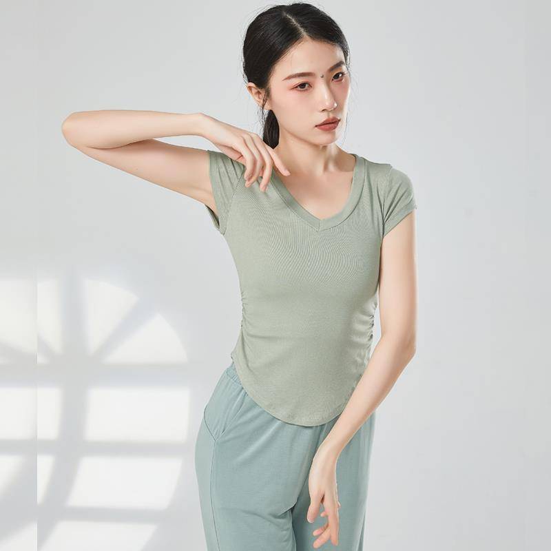 New modern dance exercise uniform top female adult V -neck basic model short -sleeved dance service