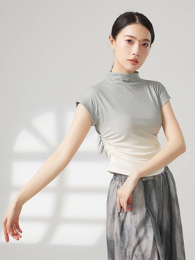 Summer gradient short -sleeved ethnic modern dance body training exercises and clothing slim art test performance top T -shirts T -shirt