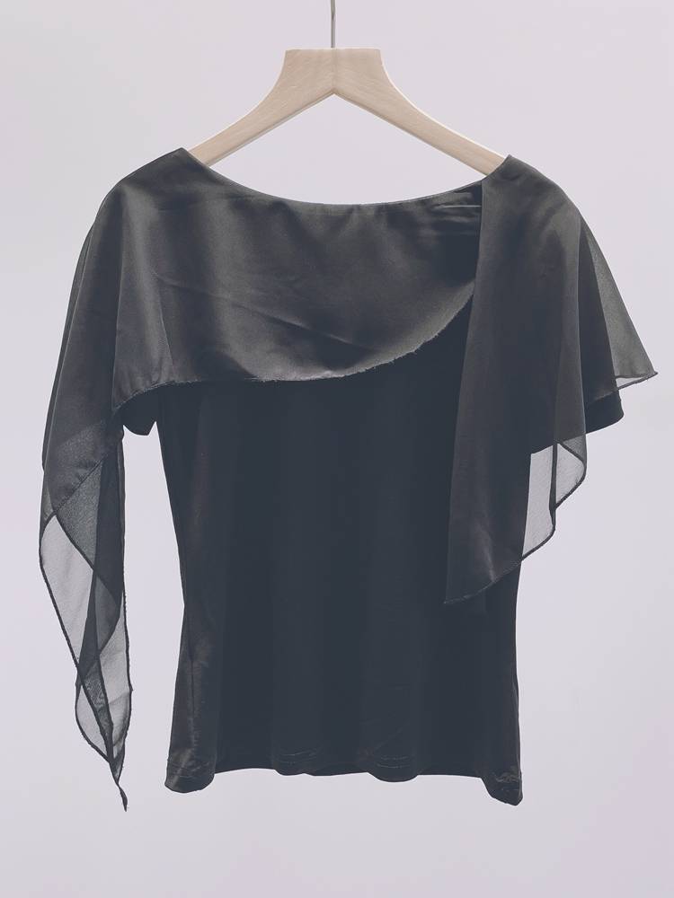 Irregular niche design chiffon stitching elegant dance service female short -sleeved black classical dance modern dance exercises