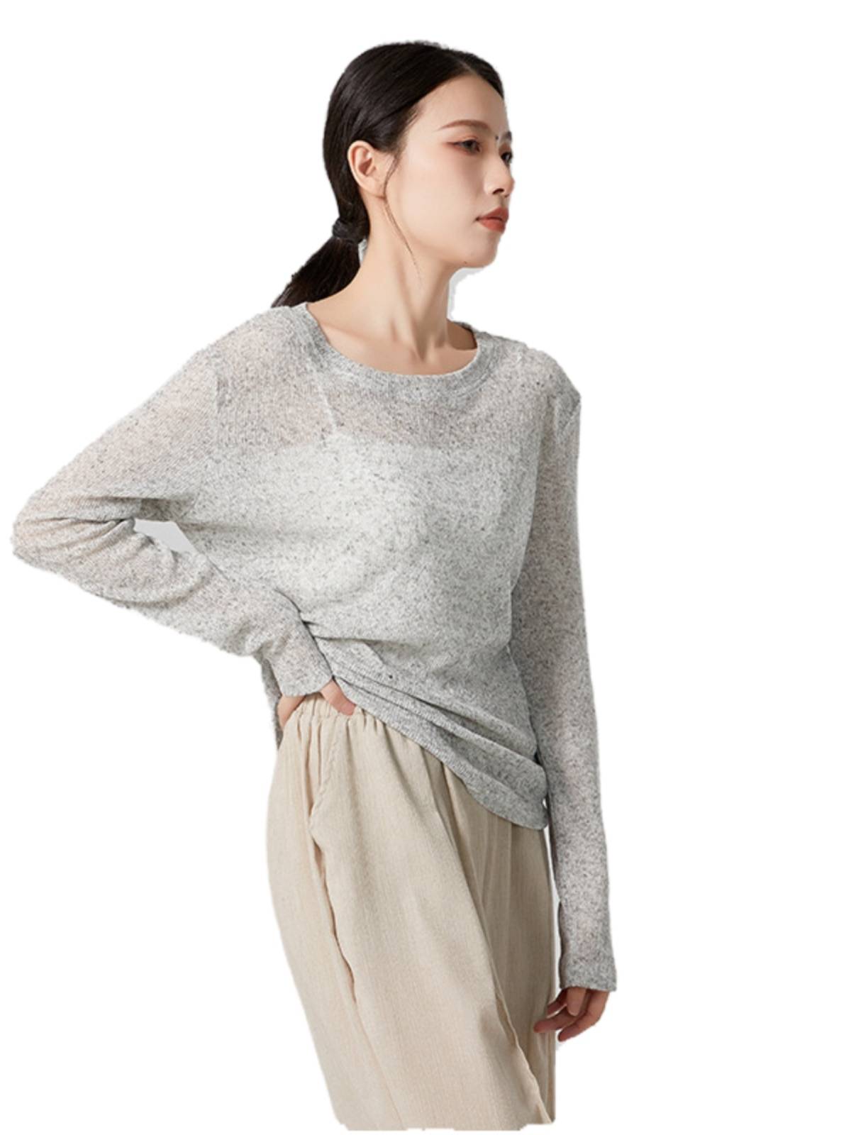 Dance service practice service female Chinese dance round collar loose purse long -sleeved modern dance service see -through foundation