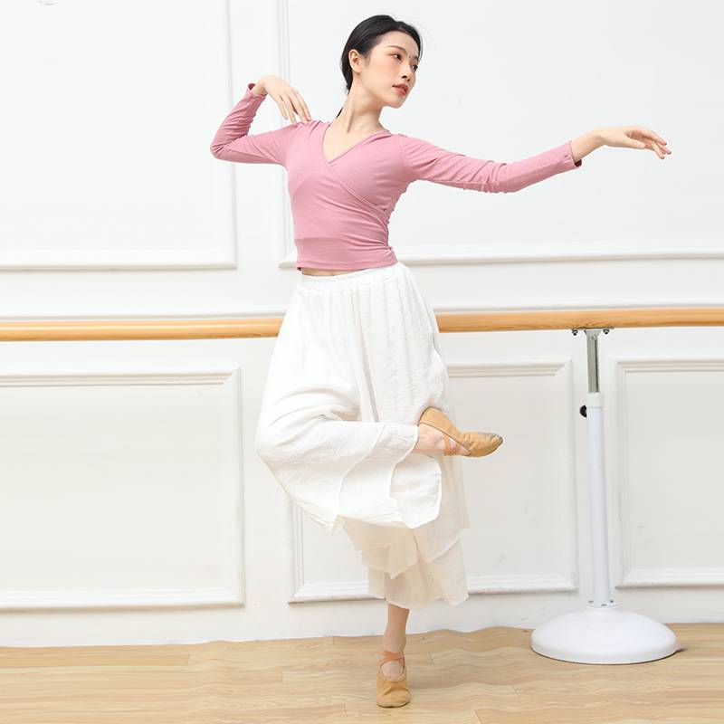 2022 Spring Dance Service Female adult long -sleeved V -neck line Latin dance -service ballet modern dance top teacher art test