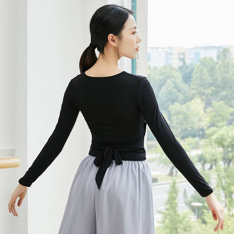 2022 Spring Dance Service Female adult long -sleeved V -neck line Latin dance -service ballet modern dance top teacher art test