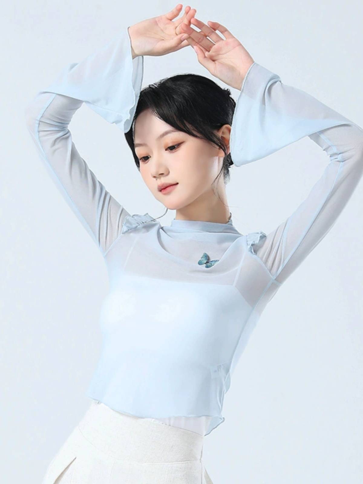 Modern dance exercise, female adult dance service art test, showing clothing Chinese dance classical dance repair net yarn top
