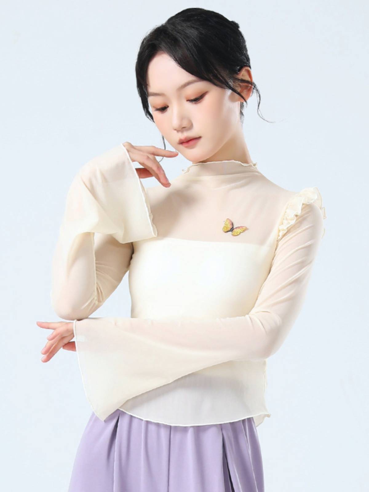 Modern dance exercise, female adult dance service art test, showing clothing Chinese dance classical dance repair net yarn top