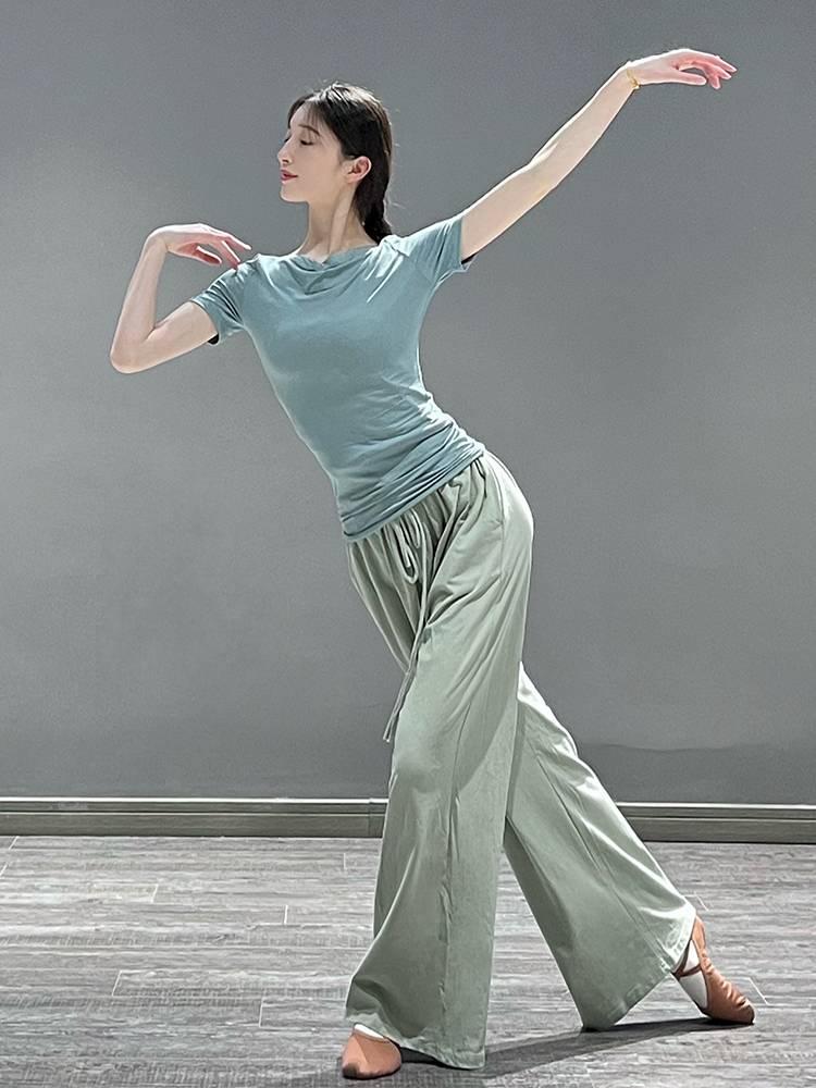 Dance service female word leads short -sleeved slimming and thin classical dance top modern dance -shaped dress Chinese dance exercise uniform
