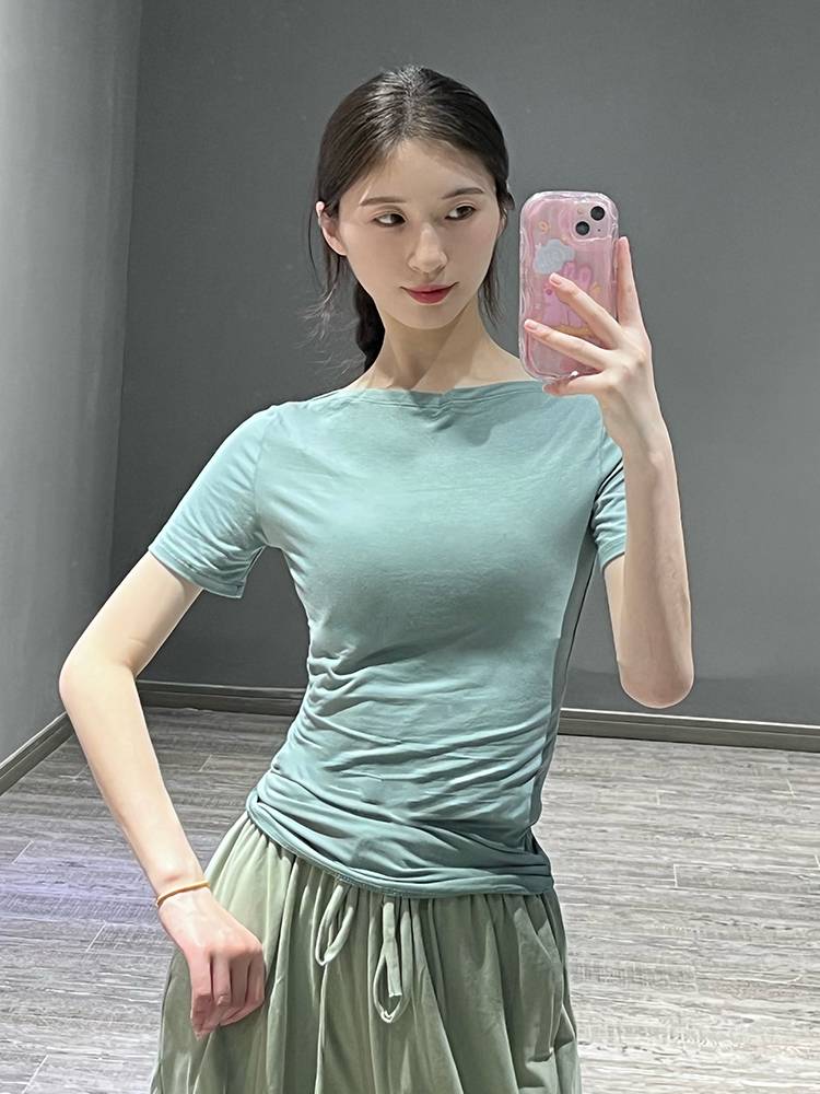 Dance service female word leads short -sleeved slimming and thin classical dance top modern dance -shaped dress Chinese dance exercise uniform