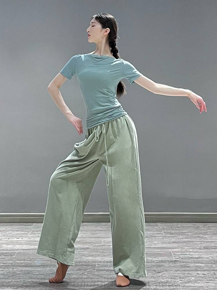 Dance service female word leads short -sleeved slimming and thin classical dance top modern dance -shaped dress Chinese dance exercise uniform