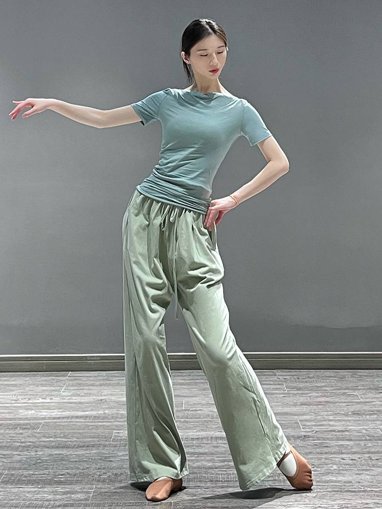 Dance service female word leads short -sleeved slimming and thin classical dance top modern dance -shaped dress Chinese dance exercise uniform