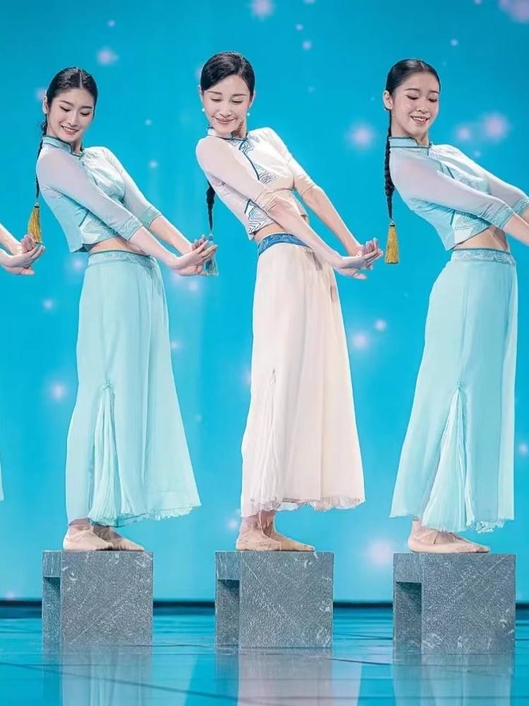 The new Spring Festival Gala dance clothing shows water Qingyouyou women's stomach step bridge children's classical dance