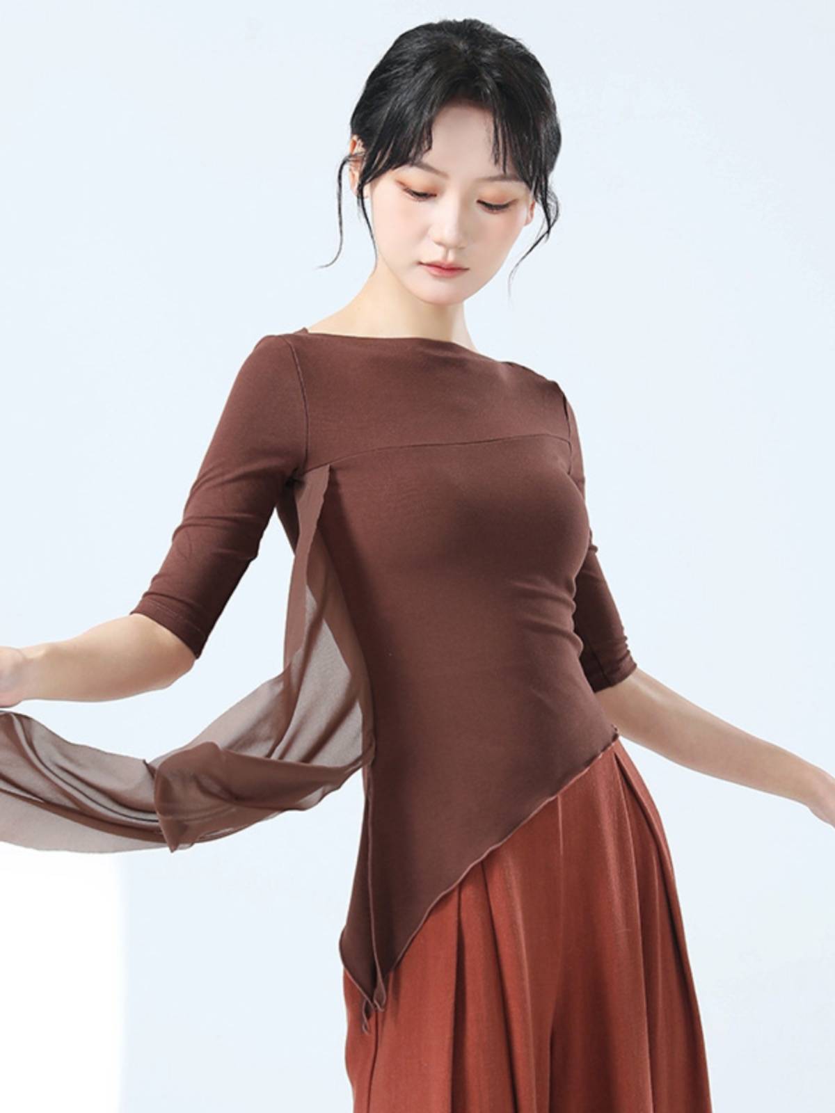 Modern dance clothing practice service female summer new body rhyme dance clothing short sleeves fingers fingers elegant slim top clothes