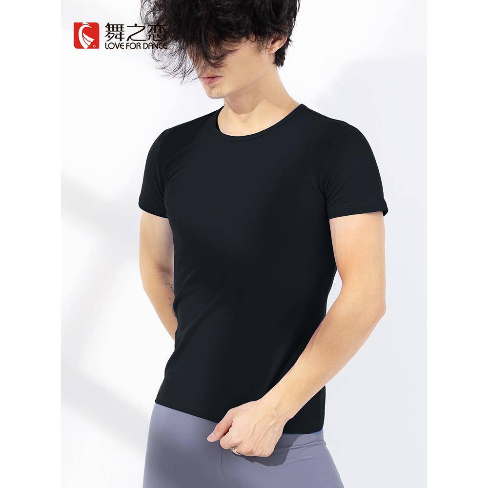 Modern dance performance service short -sleeved black slim slimness, thin practice, body service, student dance service men