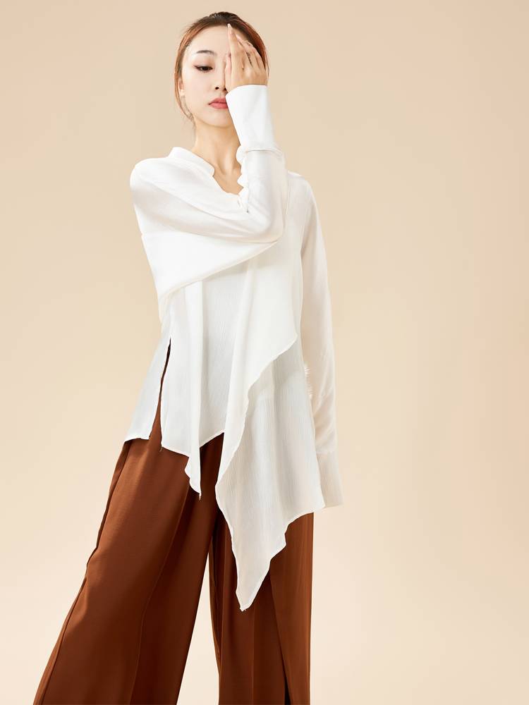 Modern dance elegant bright silk breathable temperament shirt national style dance practice service wide -leg pants professional training shape clothes