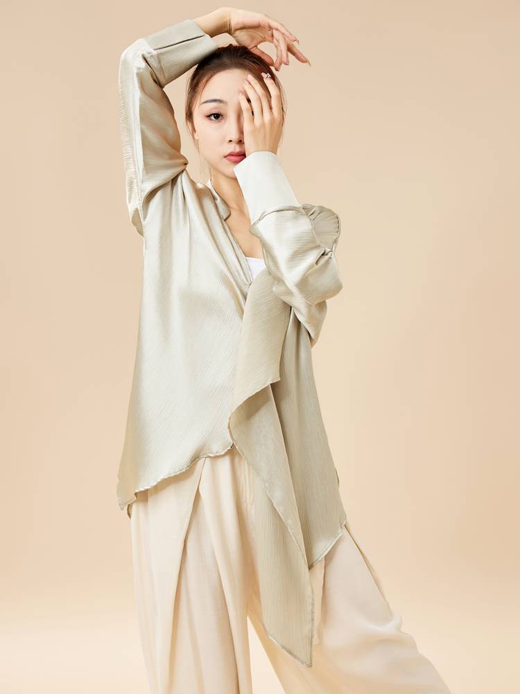 Modern dance elegant bright silk breathable temperament shirt national style dance practice service wide -leg pants professional training shape clothes