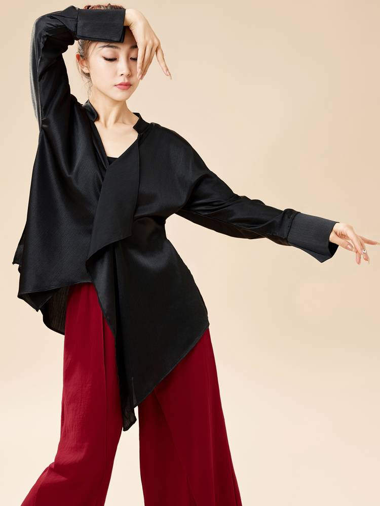 Modern dance elegant bright silk breathable temperament shirt national style dance practice service wide -leg pants professional training shape clothes