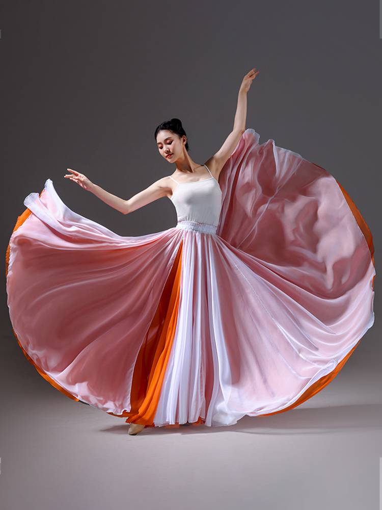 720 degrees big dance skirt double -layer classical dance exercise half -body skirt Tiansi Chinese modern dance watch show