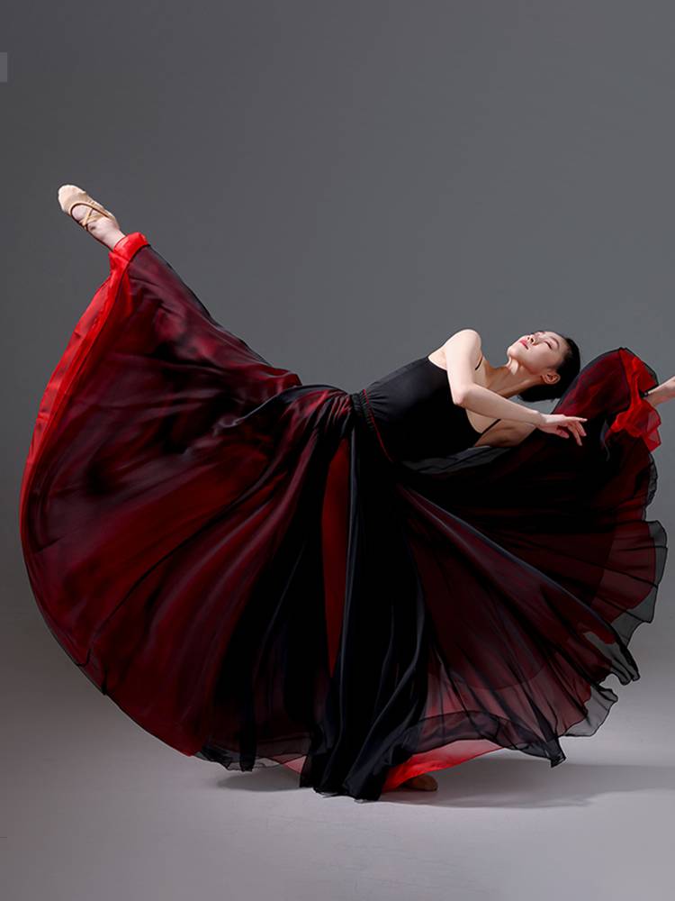 720 degrees big dance skirt double -layer classical dance exercise half -body skirt Tiansi Chinese modern dance watch show