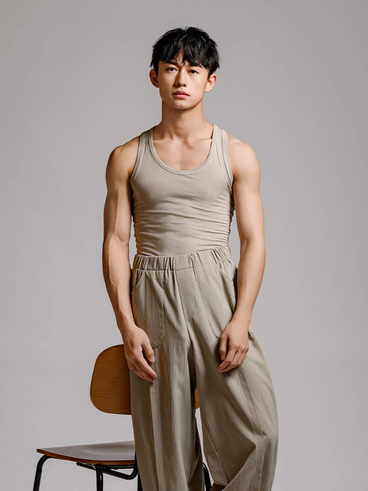 D377 dance service men's top vest, modern dance exercise, Chinese classical dance sports pure cotton sinking staff the same model