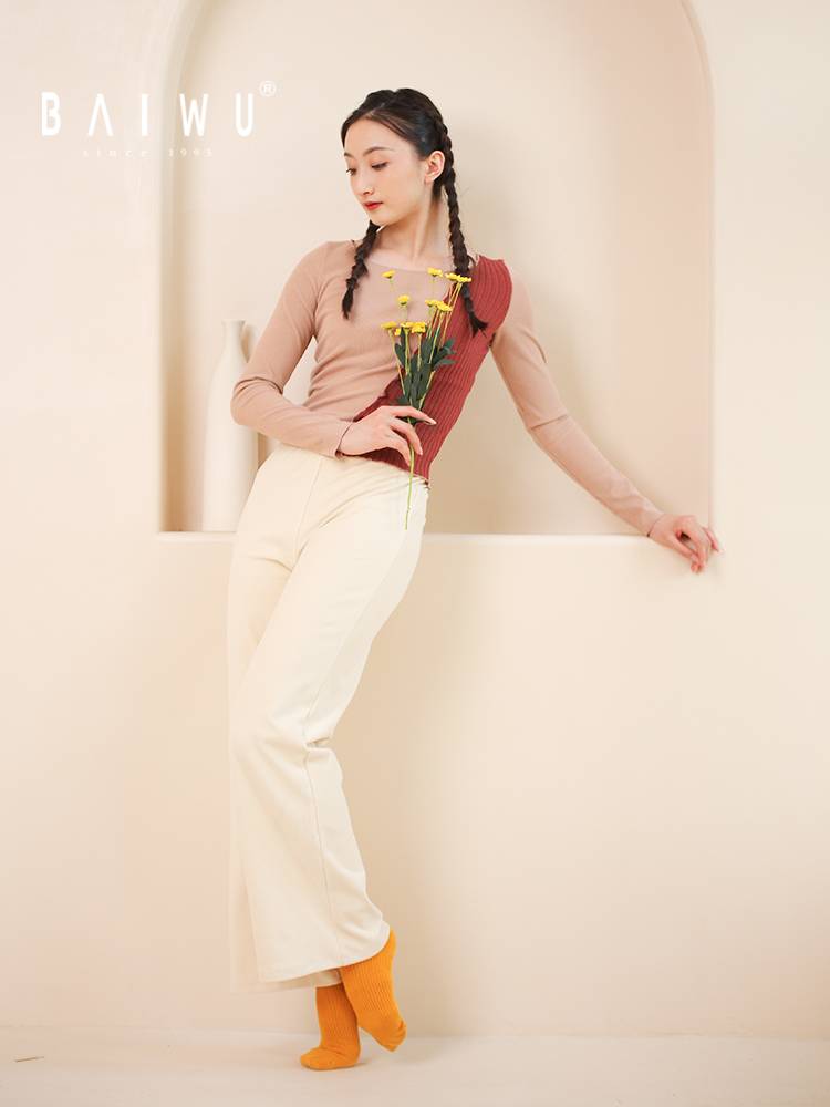 Baiwu dance practice uniforms, adult women's round collar long sleeve knitting modern dance service 122320044