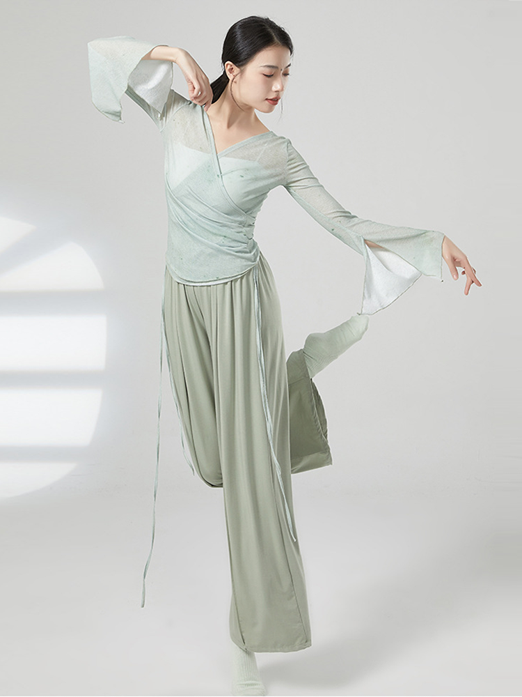 Spring Classical Dance Women's Rhymes Rhymes Torch long sleeve top Chinese modern dance -shaped training dance dance exercise uniform