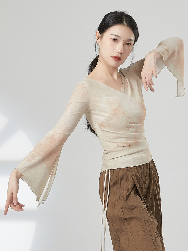 Spring Classical Dance Women's Rhymes Rhymes Torch long sleeve top Chinese modern dance -shaped training dance dance exercise uniform