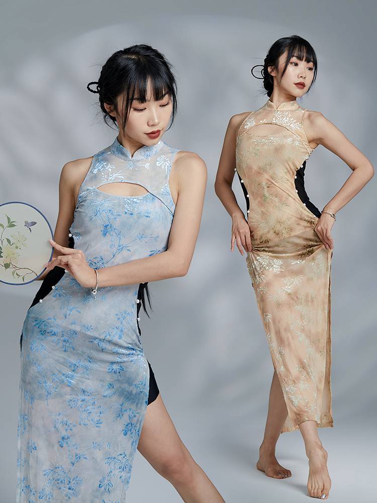 Gorgeous Solo Show Classical Dance New Chinese -style Color Matching Cheongsam Dance Dance Fitting Fita Thin Modern Dance Chinese Dance