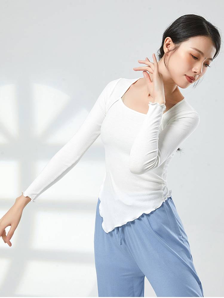 National Modern Dance Classical Dance Practice Dressing Server Performance Server Irregular Black Long Sleeve Top Dance Sports
