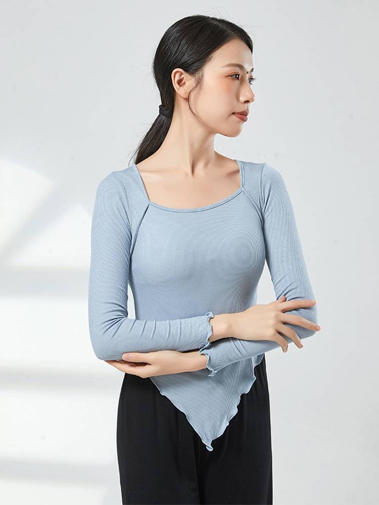 National Modern Dance Classical Dance Practice Dressing Server Performance Server Irregular Black Long Sleeve Top Dance Sports