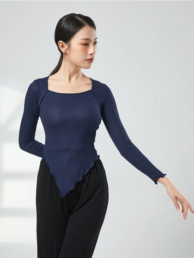 National Modern Dance Classical Dance Practice Dressing Server Performance Server Irregular Black Long Sleeve Top Dance Sports
