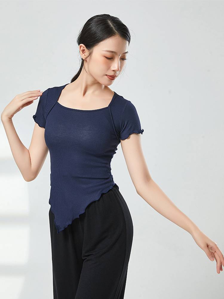 National Modern Dance Classical Dance Practice Dressing Server Performance Server Irregular Black Long Sleeve Top Dance Sports
