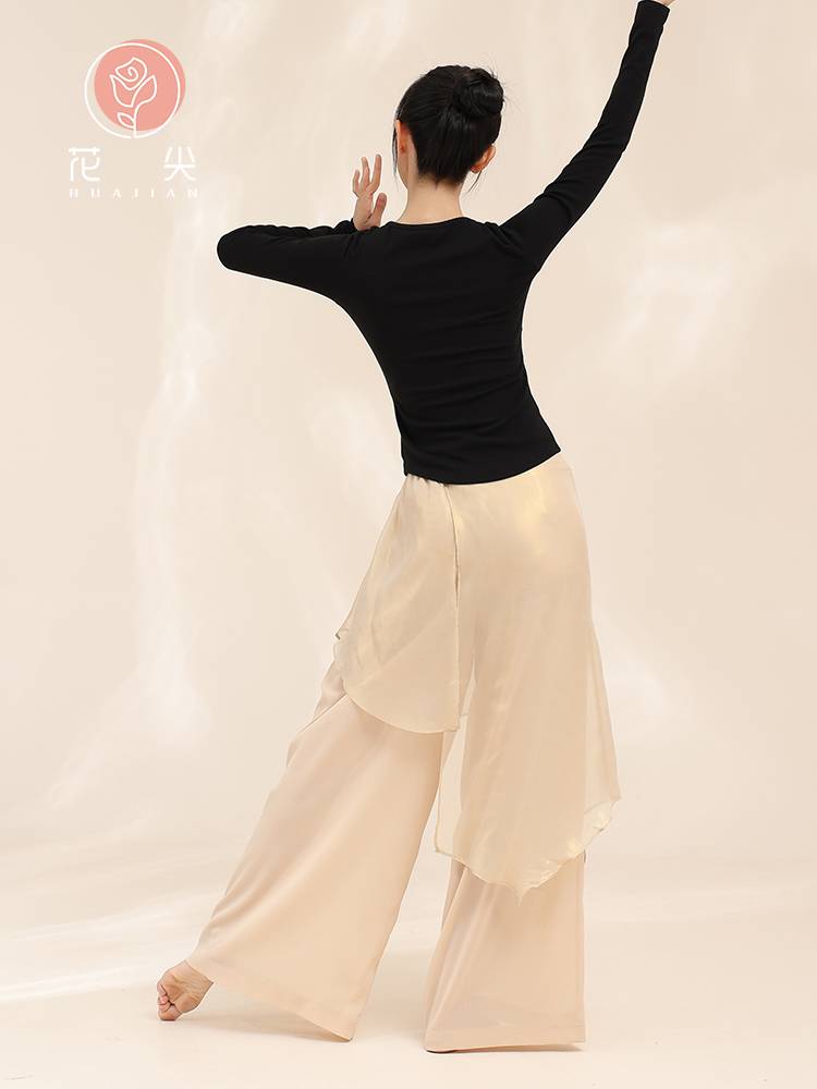 Flower tip classic dance pants loose and elegant gold skirt pants modern dance Chinese dance exercise wide -leg pants performance suit