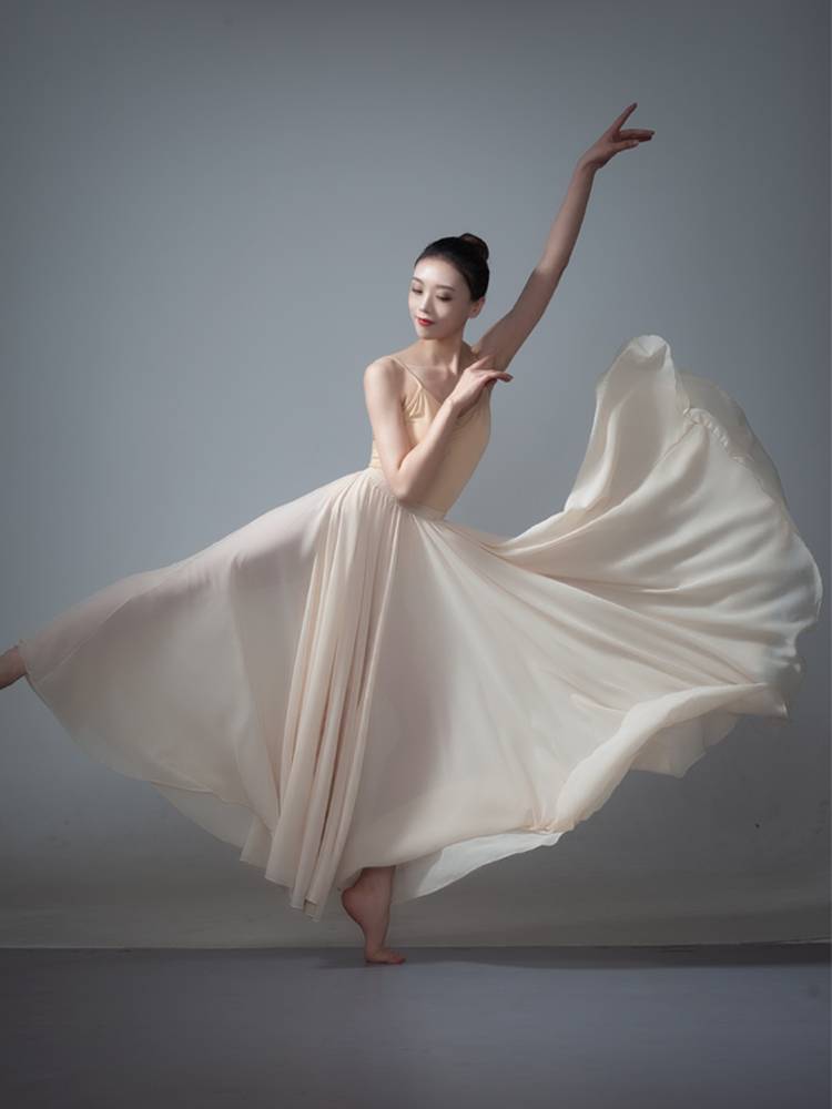 Classical dance clothing female elegant 720 degree big skirt photo dance half -body skirt Modern dance national gauze skirt