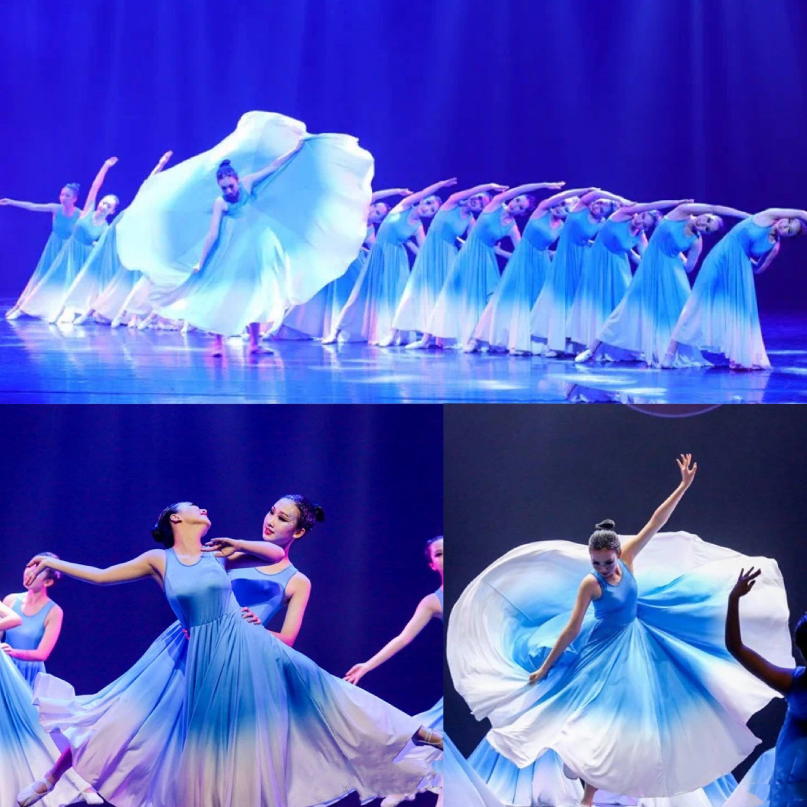 Modern Dance Youth Singing Dance Performance Series Light Blue Gradient Skirt Long Skirt Women's Dance Performance Performance