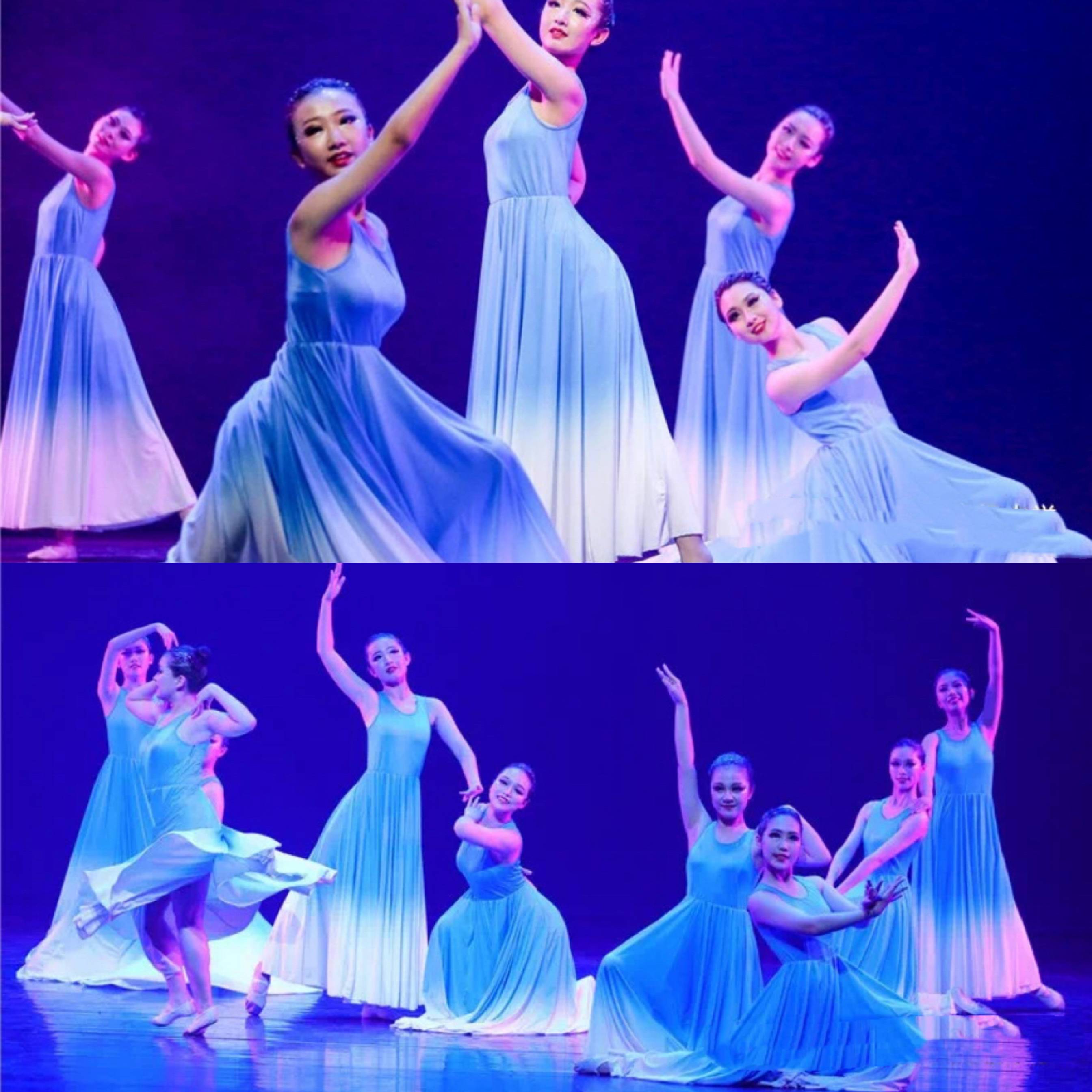 Modern Dance Youth Singing Dance Performance Series Light Blue Gradient Skirt Long Skirt Women's Dance Performance Performance