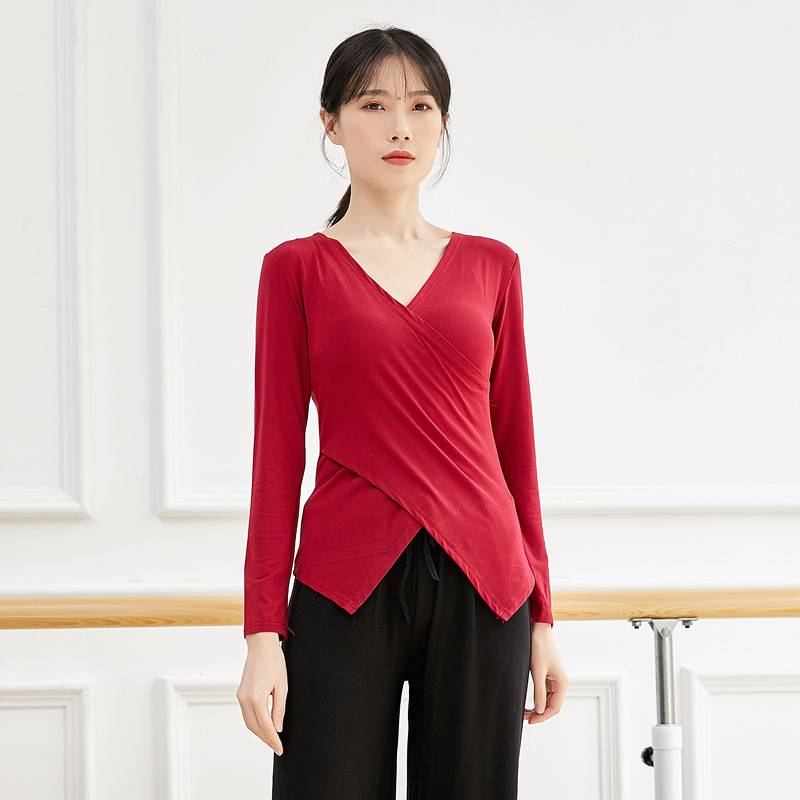 Yoga practice service adult long -sleeved T -shirts handed up Latin dance top modern body dance service 230 grams