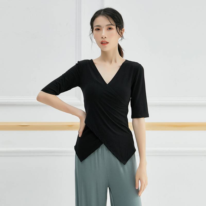 Yoga practice service adult long -sleeved T -shirts handed up Latin dance top modern body dance service 230 grams