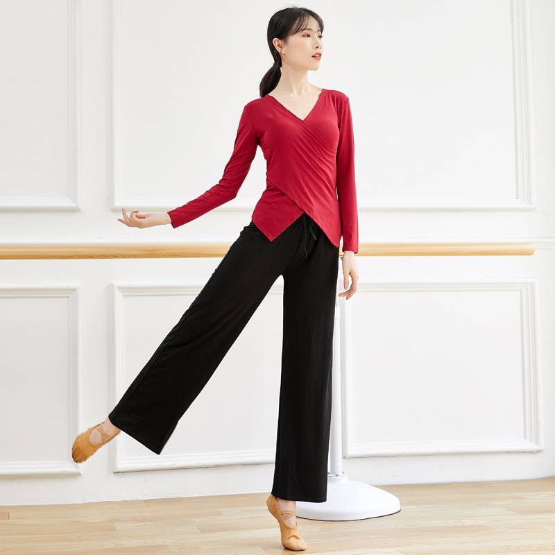 Yoga practice service adult long -sleeved T -shirts handed up Latin dance top modern body dance service 230 grams