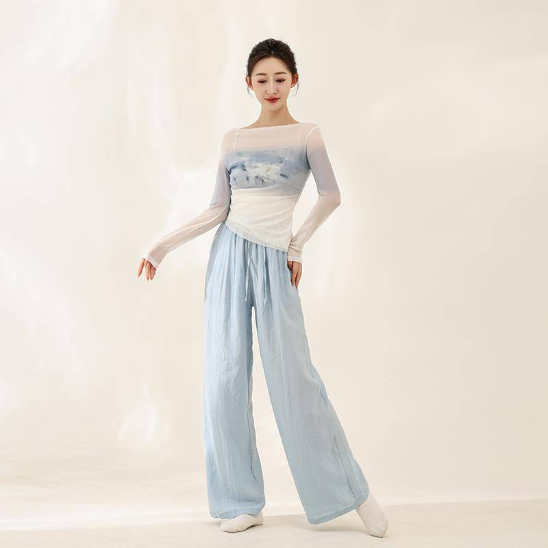 Chun Ruoji Classical Dance Salvation Printing Long Sleeve Body Rhyme Daily Jersey Chinese Dance Modern Dance Practice Dance Series